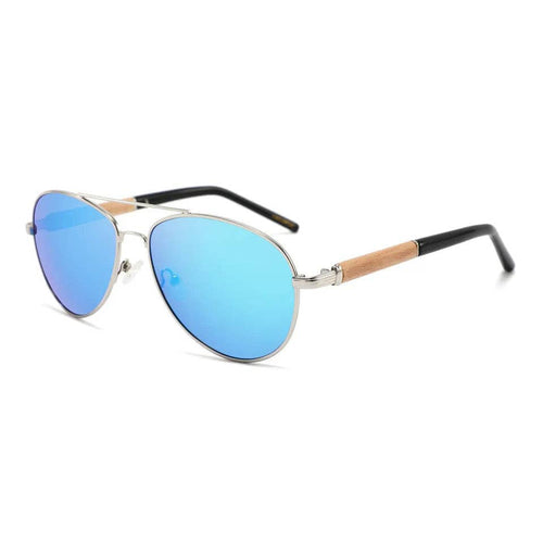 Classic Aviator Hybrid Acetate Frame Sunglasses with Real Wood Inlay & Polarized Lenses by WUDN