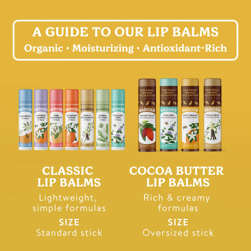 Badger Cocoa Butter Lip Balm, Sweet Orange, Hydrating 18ct