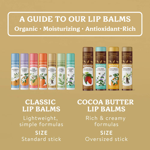 Badger Cocoa Butter Lip Balm, Vanilla Bean, Hydrating 12ct