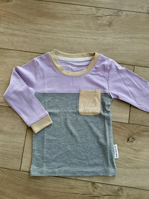 Bamboo Pocket Henley Purple Block