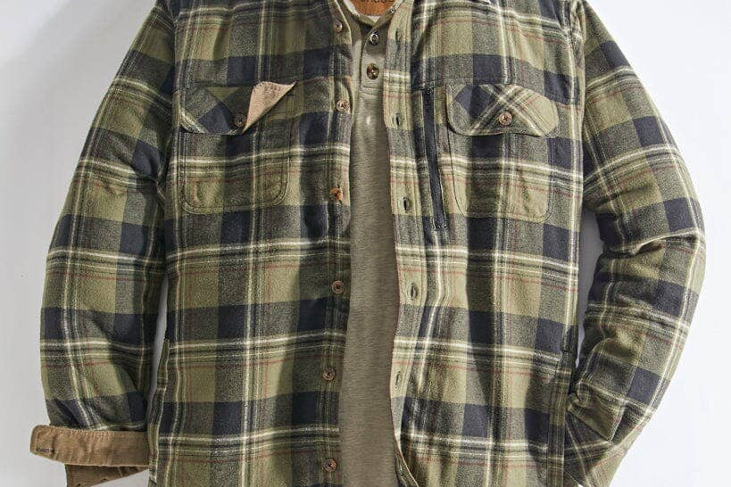 Venado Quilt Lined Brushed Flannel Shirt Jacket Olive