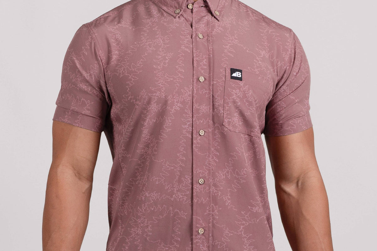 Belong Designs Vista Stretch Button Down Maroon Piney