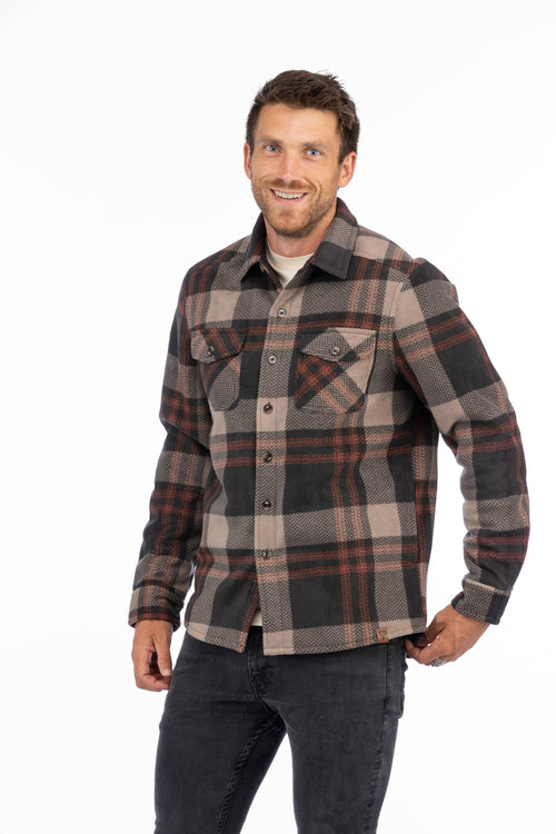Men's Koda Sherpa Lined Shirt Jacket Red Mahogany Plaid