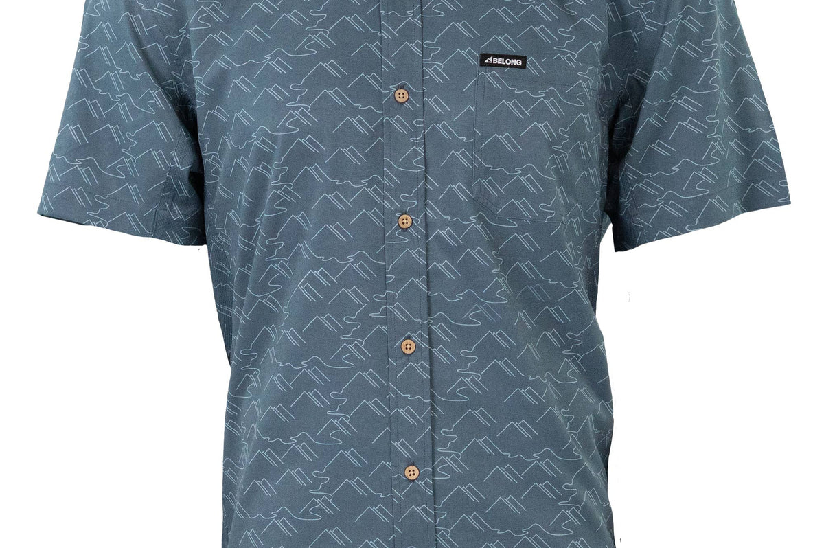 Belong Designs Vista Stretch Button Down Paths Blue