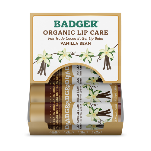 Badger Cocoa Butter Lip Balm, Vanilla Bean, Hydrating 12ct