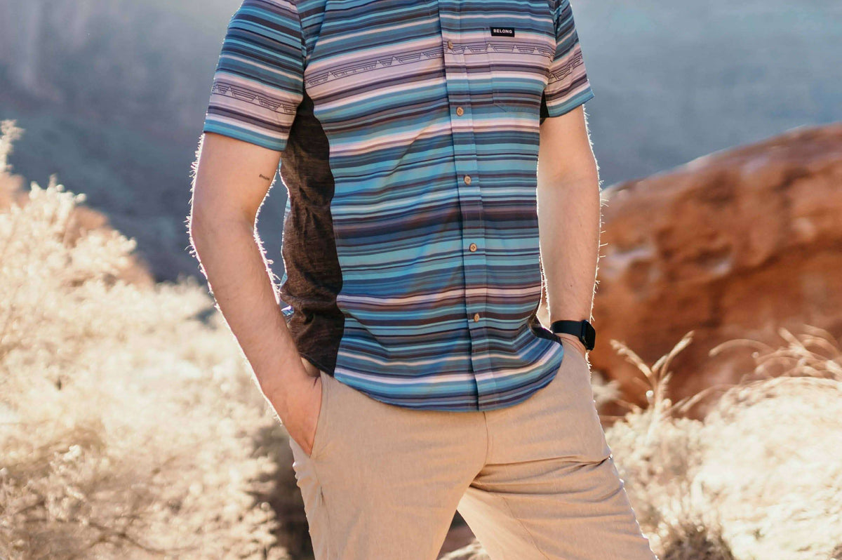 Belong Designs Vista Stretch Button Down Alpine Summit Teal