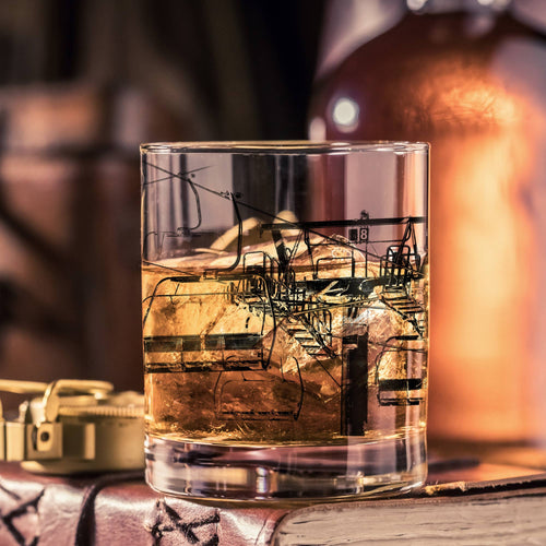 Ski Lift 8 - Black Whiskey Glass