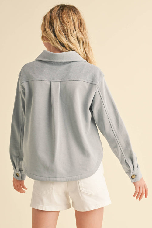 DOUBLE POCKET CROPPED SOFT SHACKET (7-14)