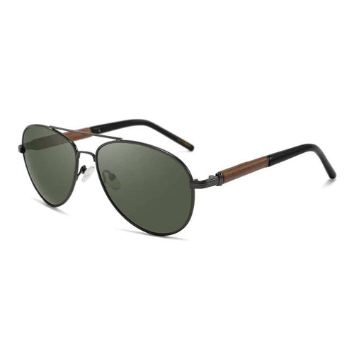 Classic Aviator Hybrid Acetate Frame Sunglasses with Real Wood Inlay & Polarized Lenses by WUDN