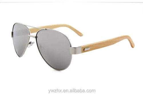 Real Bamboo Wood Silver Framed Classic Aviators by WUDN