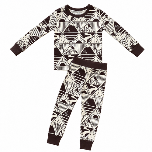 2 Piece Bamboo PJ Set Brown Mountains Ribbed Bamboo