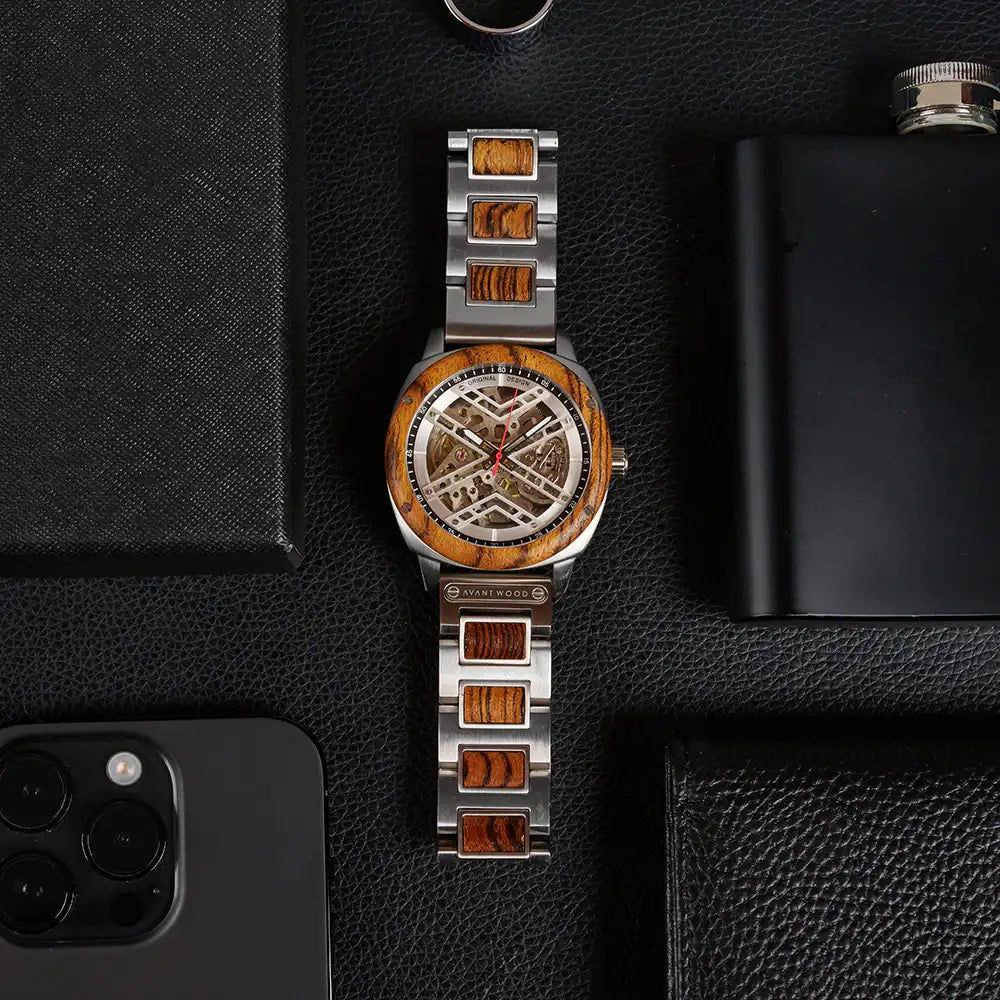AvantWood Pure Silver Skeleton Watch
