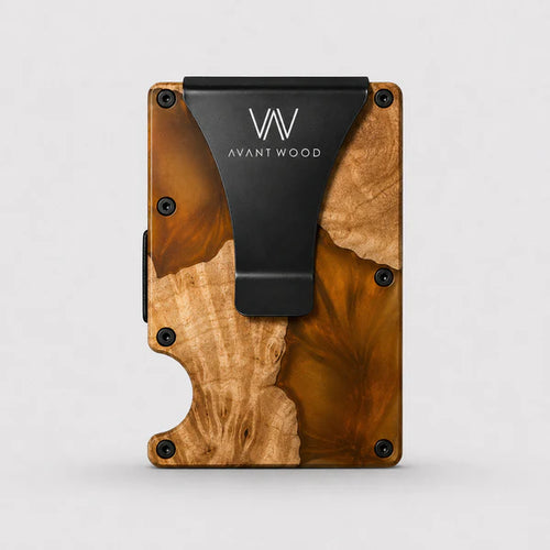 Men's Wood Wallet Burl Wood & Orange Resin
