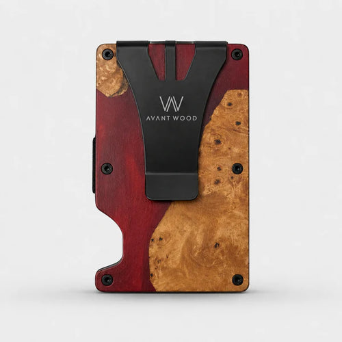 Men's Wood Wallet Burl Wood & Red Resin