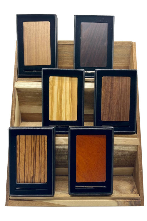 Display + 20 Wood Grain Wallets (RFID Feature)