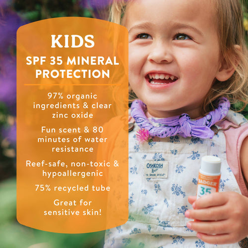 Badger Kids Mineral Sunscreen Face Stick SPF 35, 12ct