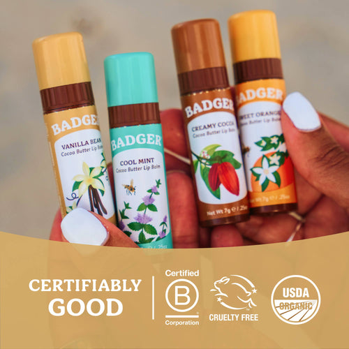Badger Cocoa Butter Lip Balm, Vanilla Bean, Hydrating 12ct