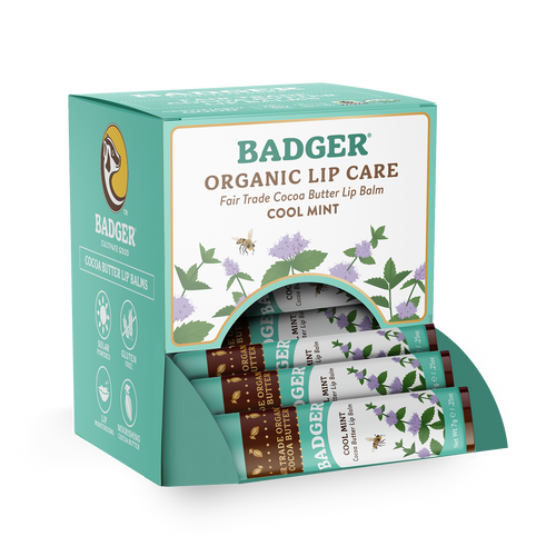 Badger Cocoa Butter Lip Balm, Cool Mint, Hydrating 18ct
