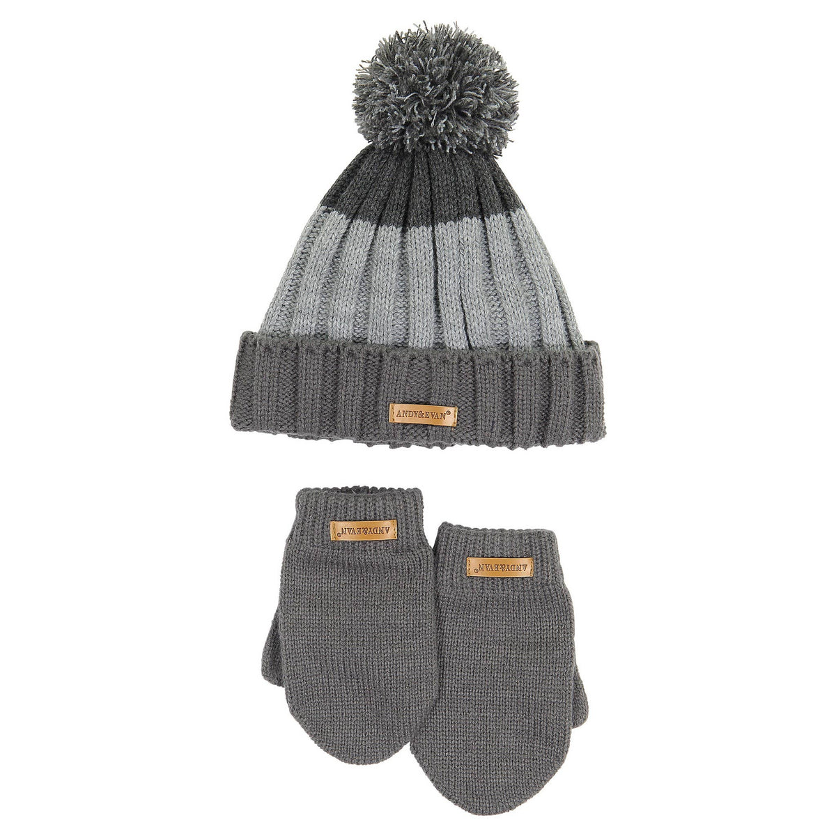 Toddler Hat & Glove Set grey stripe colorblock hat