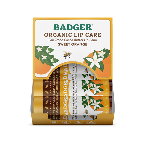 Badger Cocoa Butter Lip Balm, Sweet Orange, Hydrating 18ct