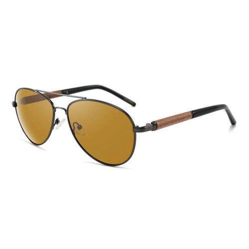 Classic Aviator Hybrid Acetate Frame Sunglasses with Real Wood Inlay & Polarized Lenses by WUDN