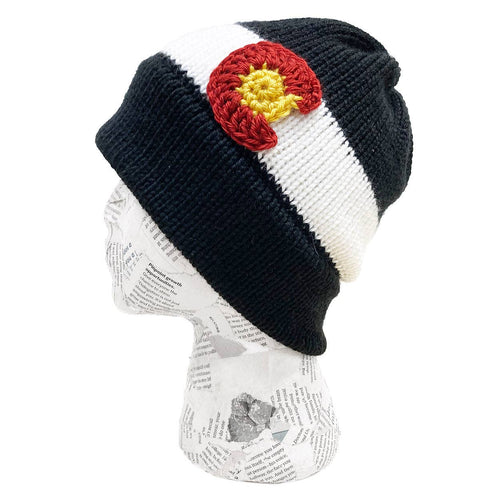 Colorado Flag Knit Beanie Classic Warm Winter Hat with State Flag Design Black Adult