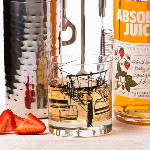 Ski Lift 8 - Black Whiskey Glass