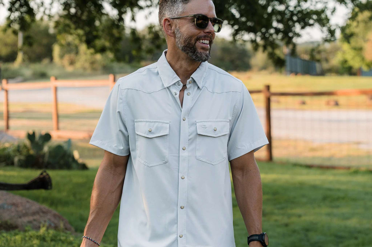 BURLEBO Performance Western Shirt Light Grey