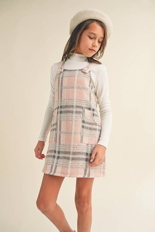 Boucle Pinafore Dress Pink Plaid