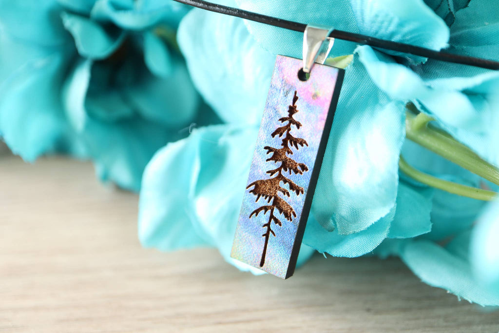 Aurora Pine Tree Engraved Pendant Necklace Wood