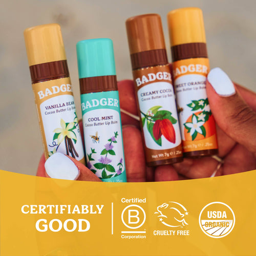 Badger Cocoa Butter Lip Balm, Sweet Orange, Hydrating 18ct