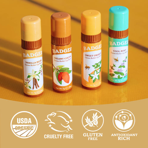 Badger Cocoa Butter Lip Balm, Vanilla Bean, Hydrating 12ct