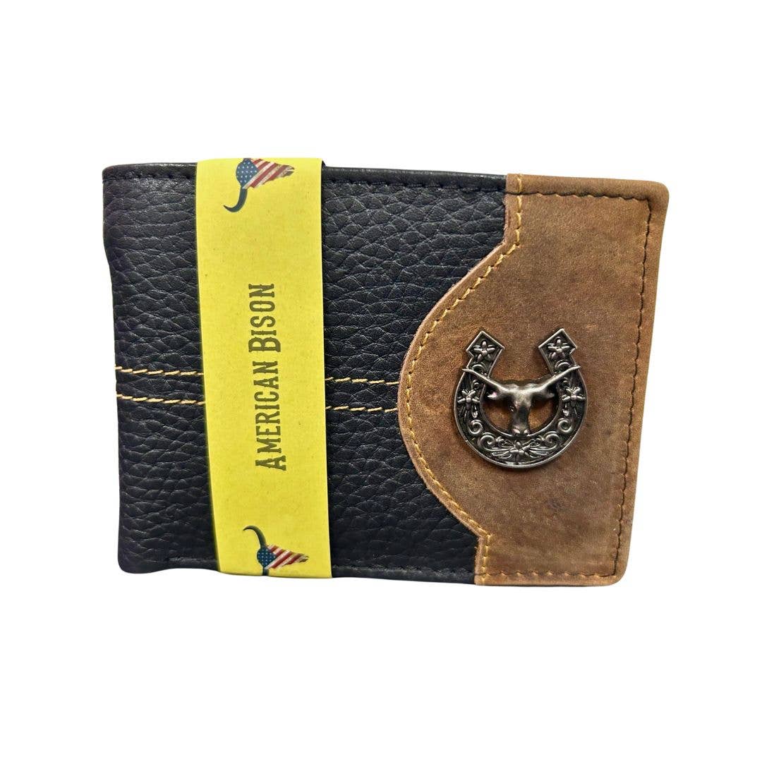 Bifold Wallet Black Longhorn Leather
