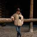 BURLEBO Youth Mountain Fleece Hoodie Jacket Tan and Dark Navy