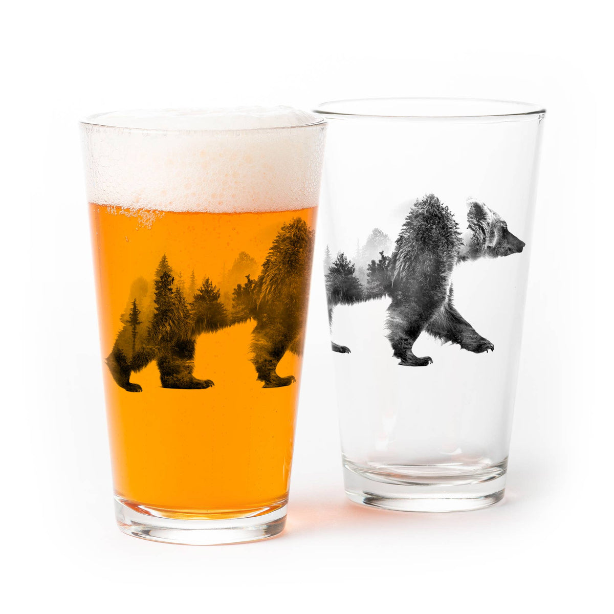 Black Lantern Pint Glass Double Exposure Bear
