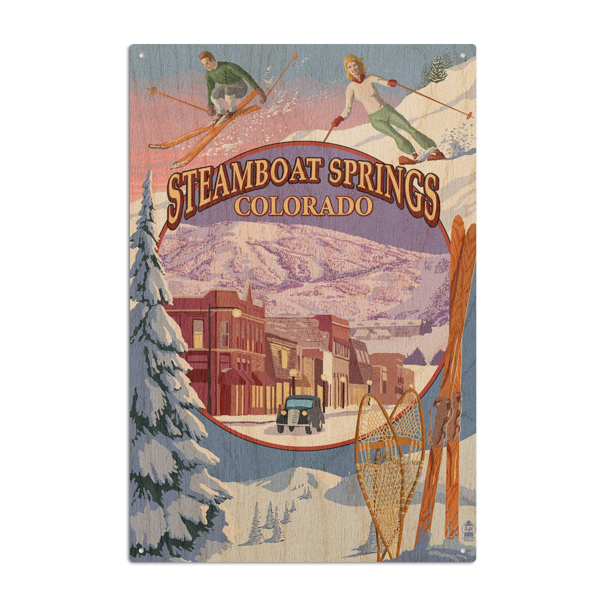 Lantern Press WOOD SIGN ART Steamboat Springs, Colorado, Montage