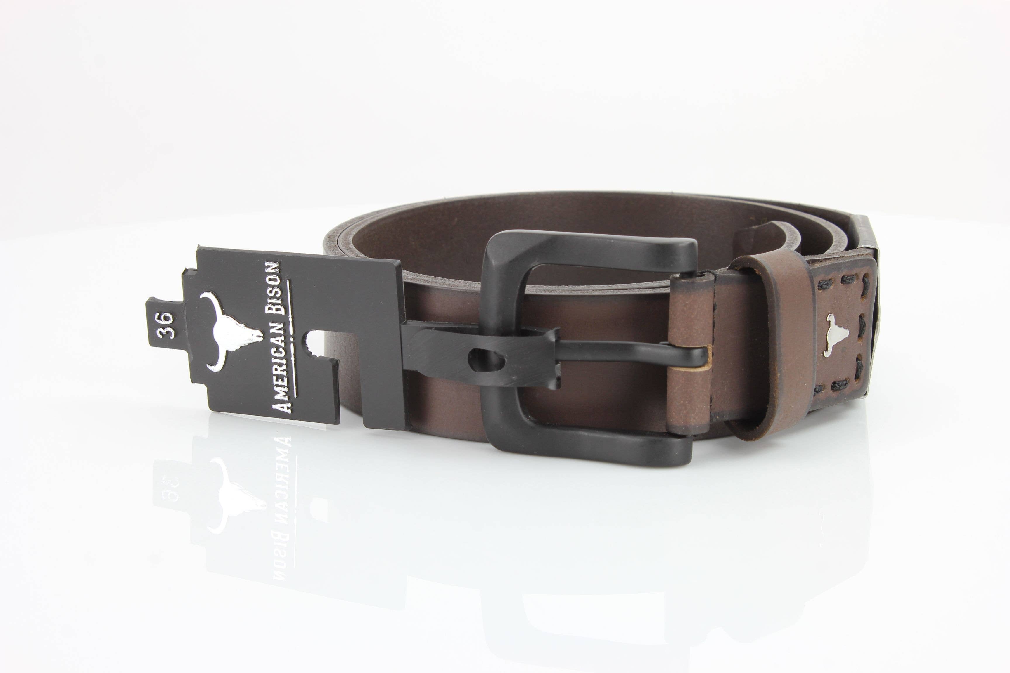 Classic Leather Belt with Fine Stitching and Logo - ABB 010