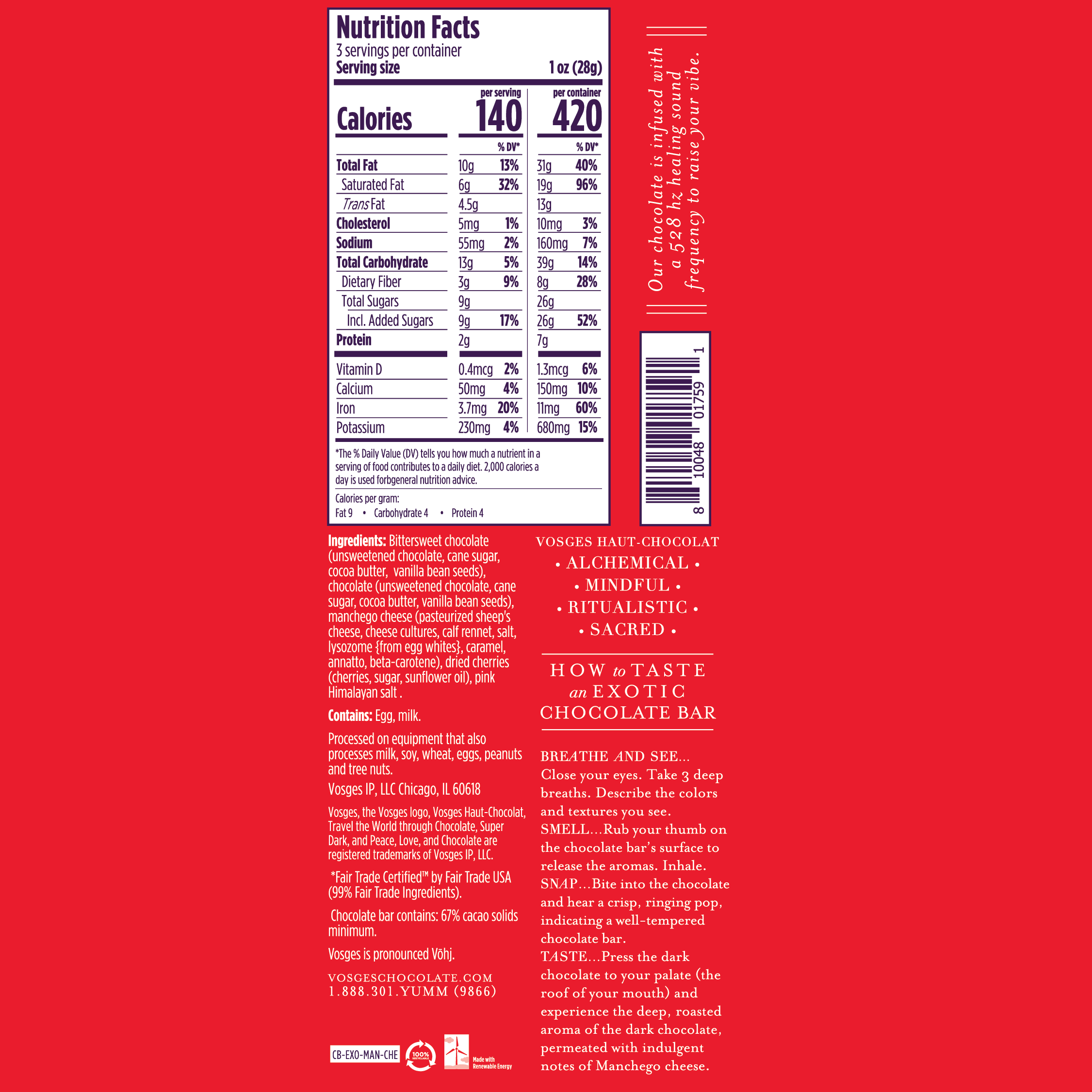 Dark Chocolate Bar w/ Manchego Cheese & Cherry - Gourmet