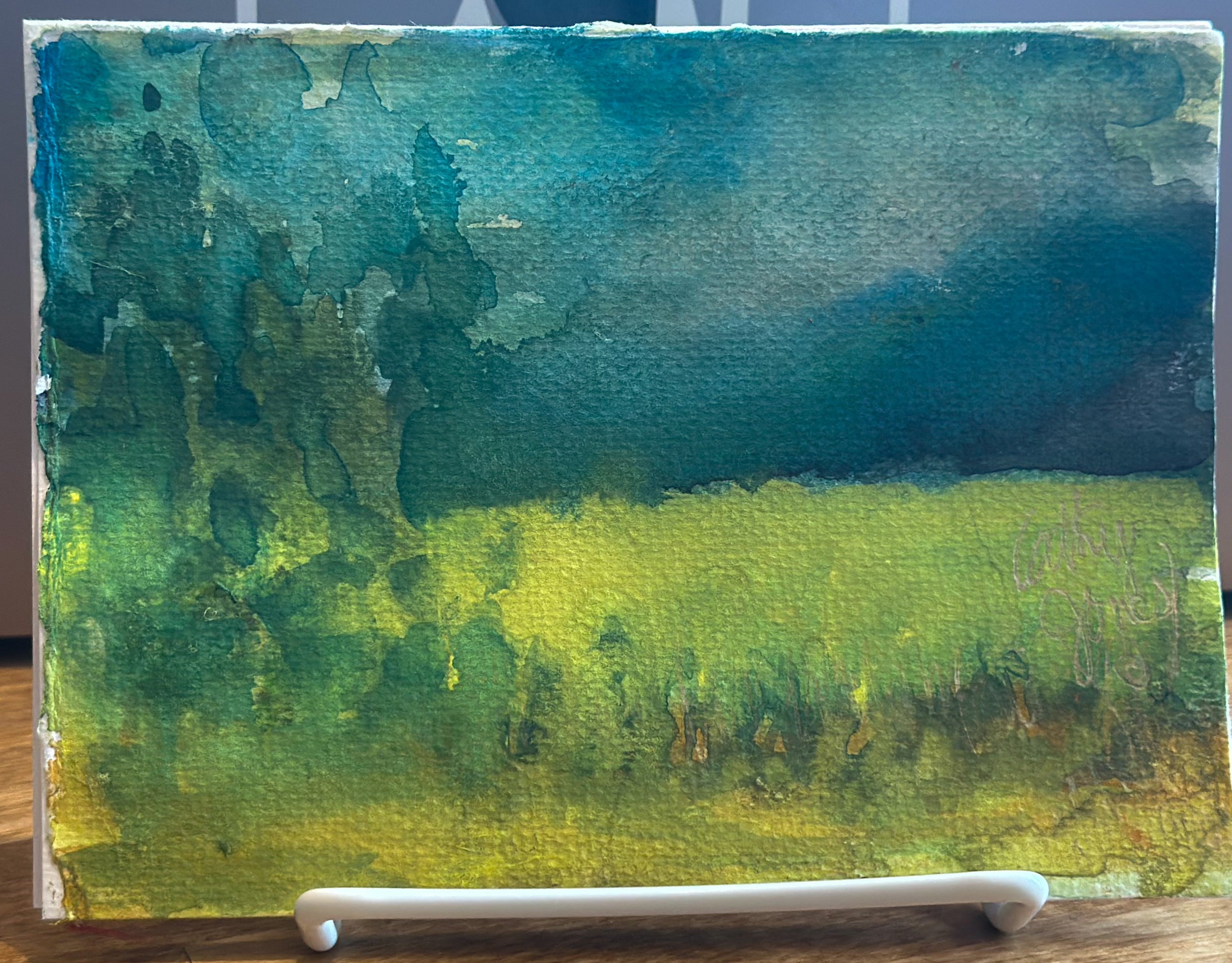 Hand-Painted Watercolor Notecards Grassy Field