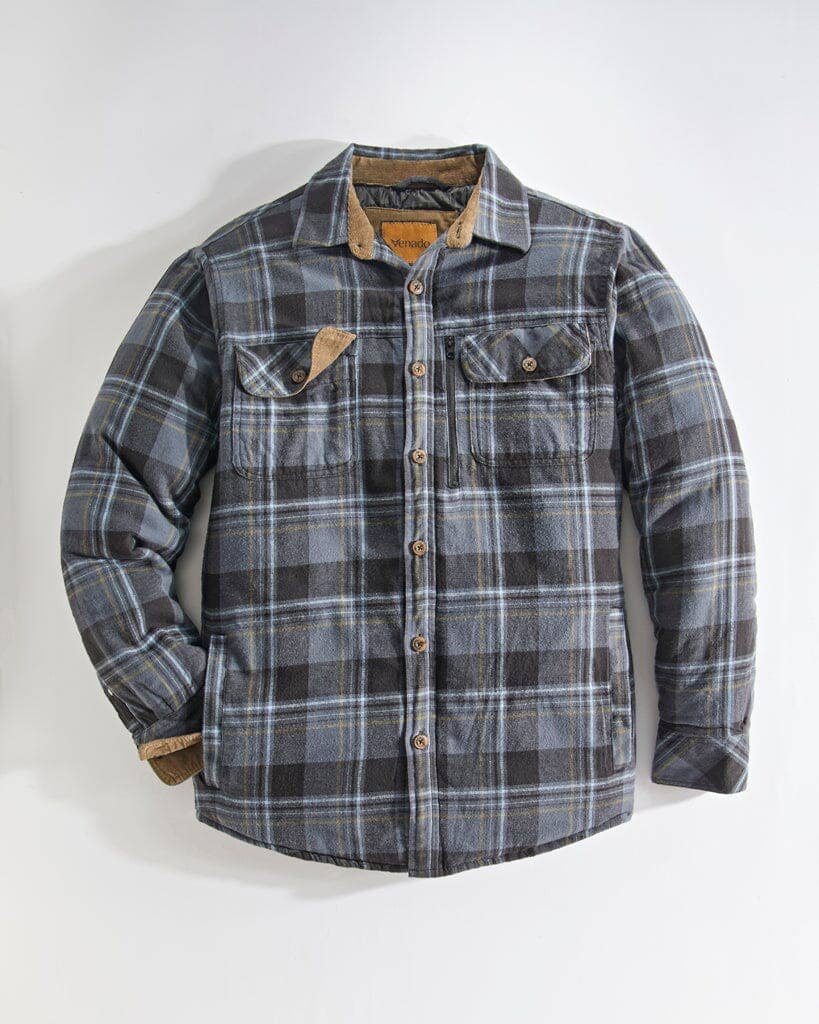 Quilt Lined Brushed Flannel Shirt Jacket Blue
