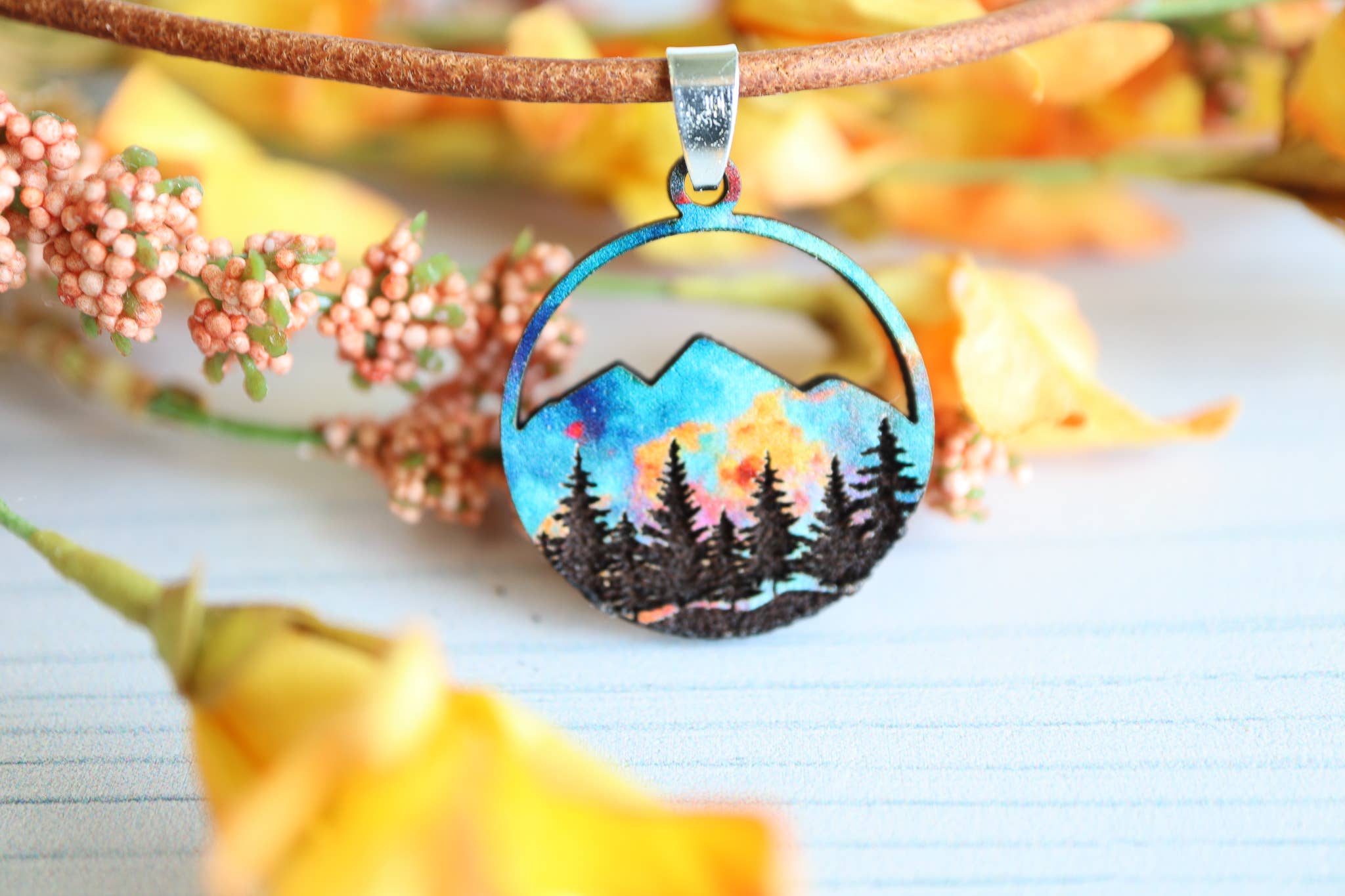 Ember Sunset Wood Pendant Necklace