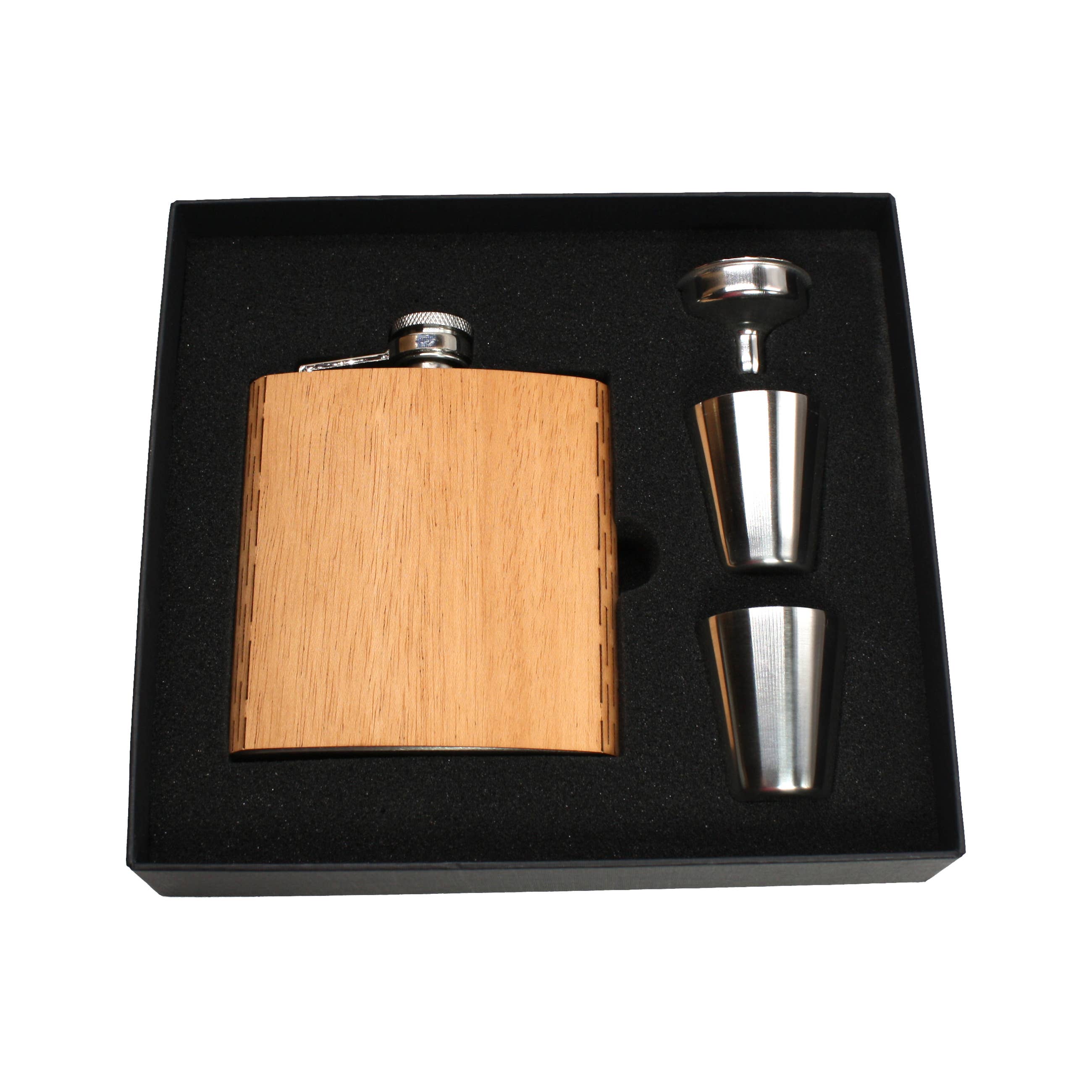 6 oz. Wooden Hip Flask & Gift Box with Shotglasses & Funnel