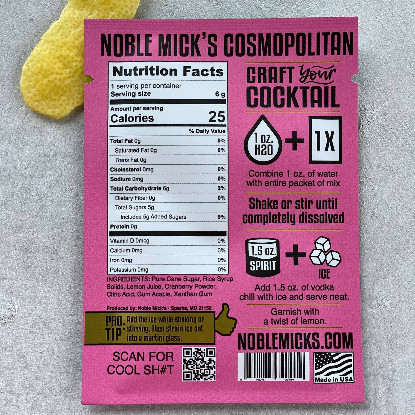 NOBLE MICK'S Single Serve Craft Cocktails Cosmopolitan