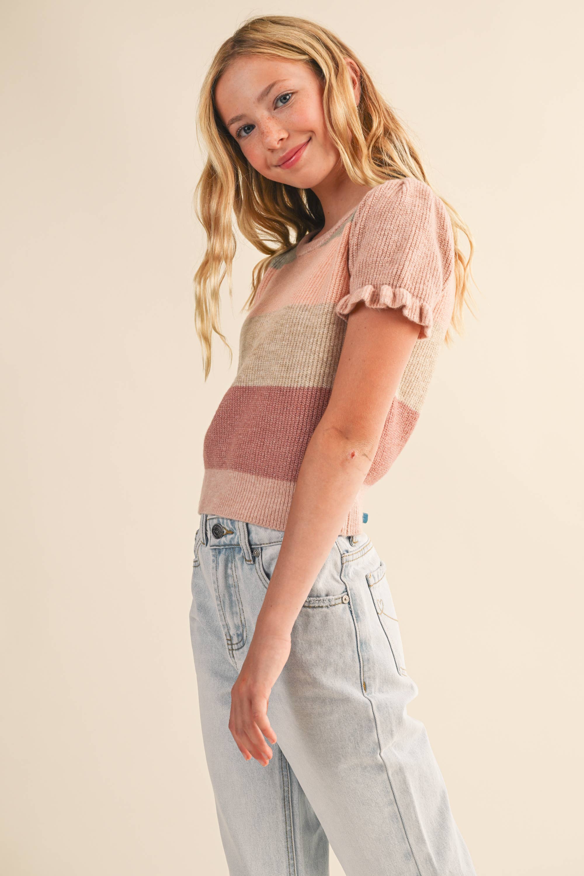 PRE-ORDER- TWEEN KIDS GIRLS PUFF SLEEVE SWEATER (7-14)