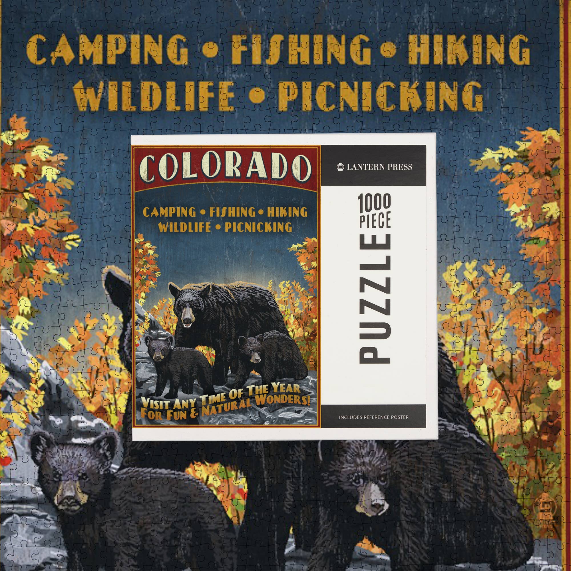 1000 PIECE PUZZLE Colorado, Black Bears, Vintage Sign