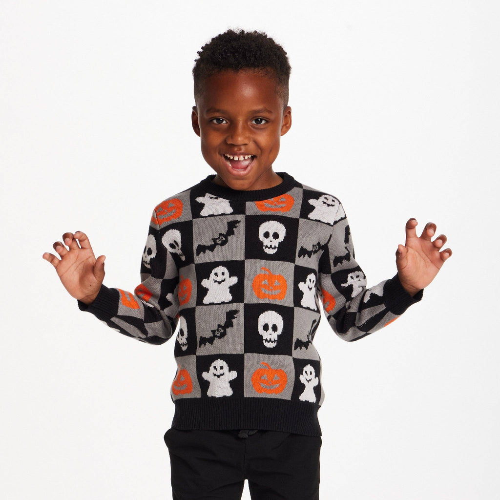 Kids Graphic Halloween Sweater | Spooky Sqaures