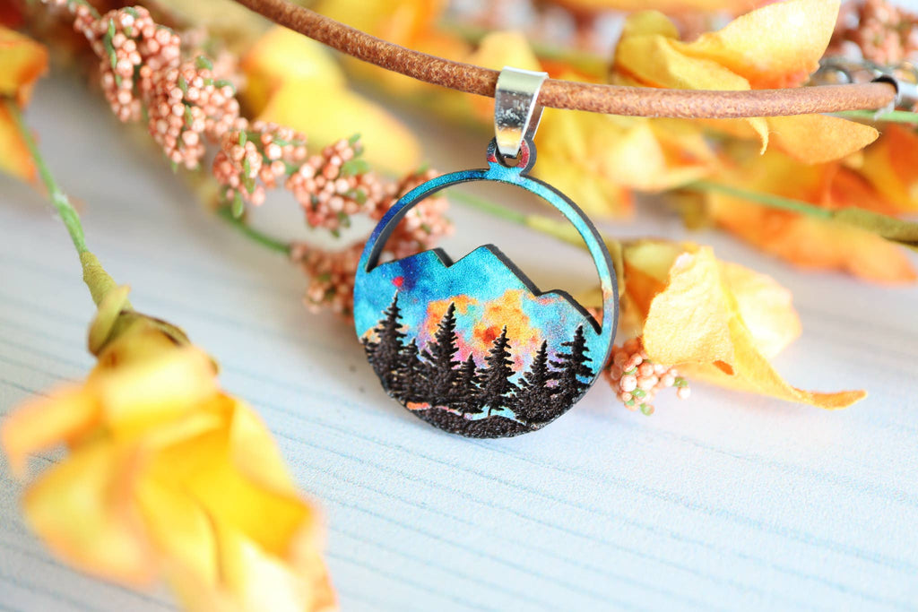 Ember Sunset Wood Pendant Necklace