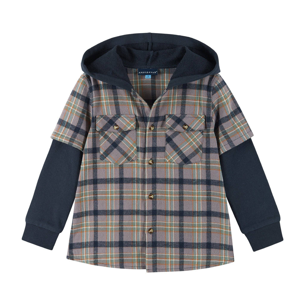 Kids Twofer Hoodie | Brown Plaid Brown