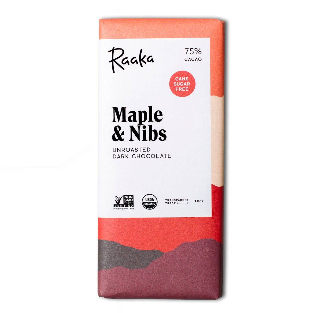 Raaka Chocolate 75% Maple & Nibs Chocolate Bar