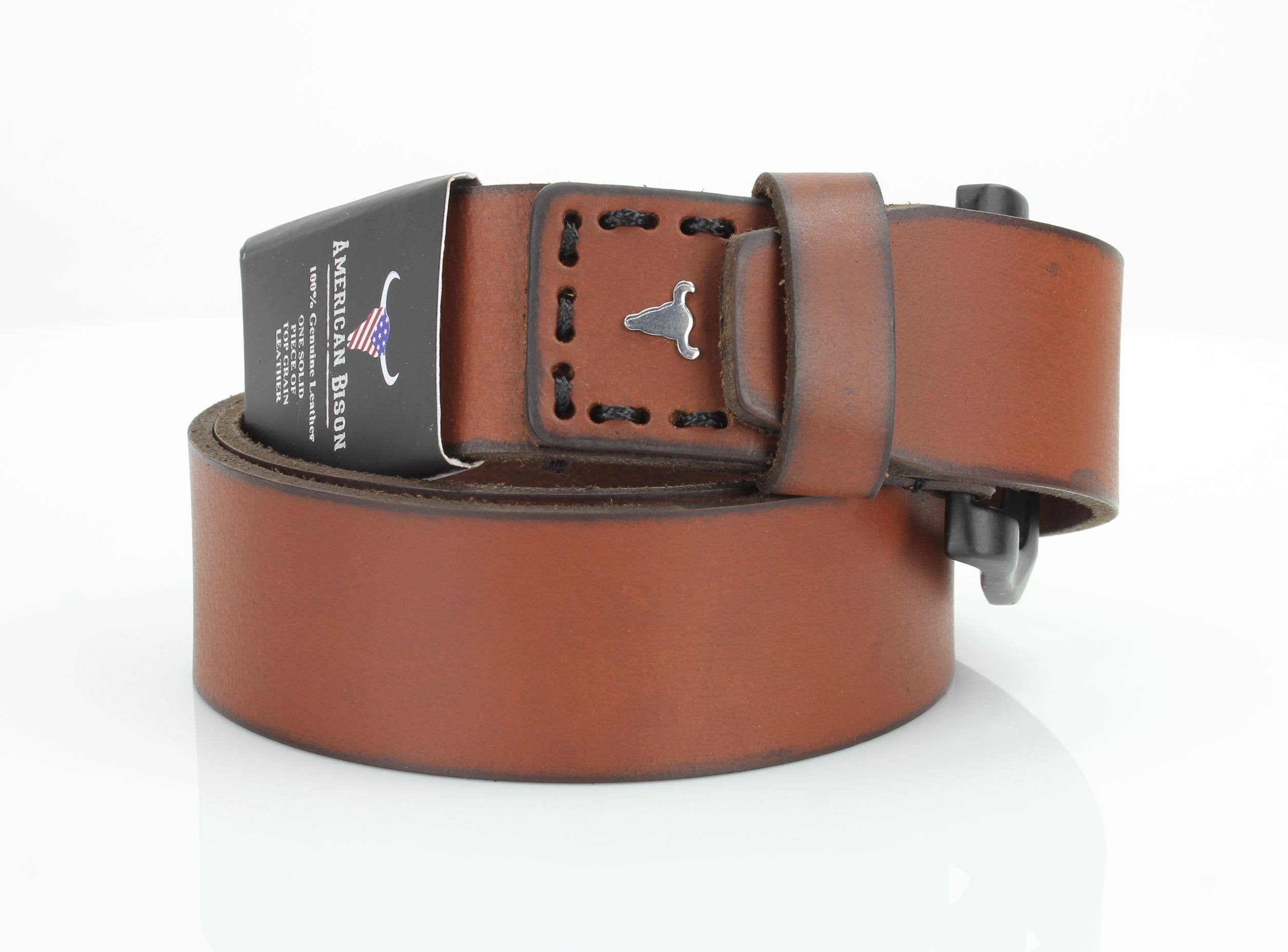 Classic Leather Belt with Fine Stitching and Logo - ABB 010 Tan